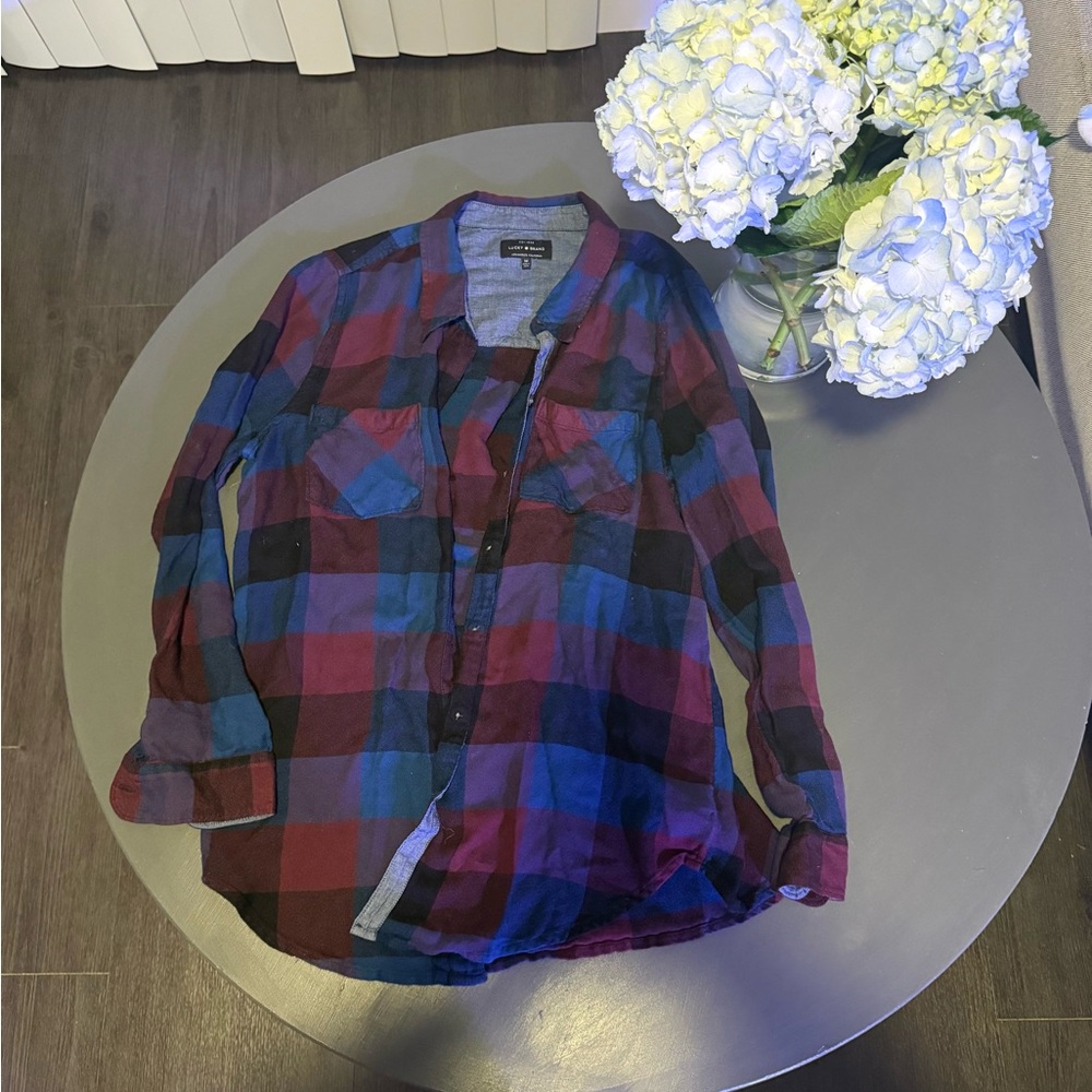 Lucky Brand Plaid Button-Down Shirt in Burgundy, Blue, Black